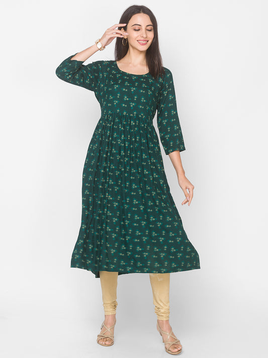 Women Green Floral Anarkali Kurta - Kashyap Global Lifestyles LLP