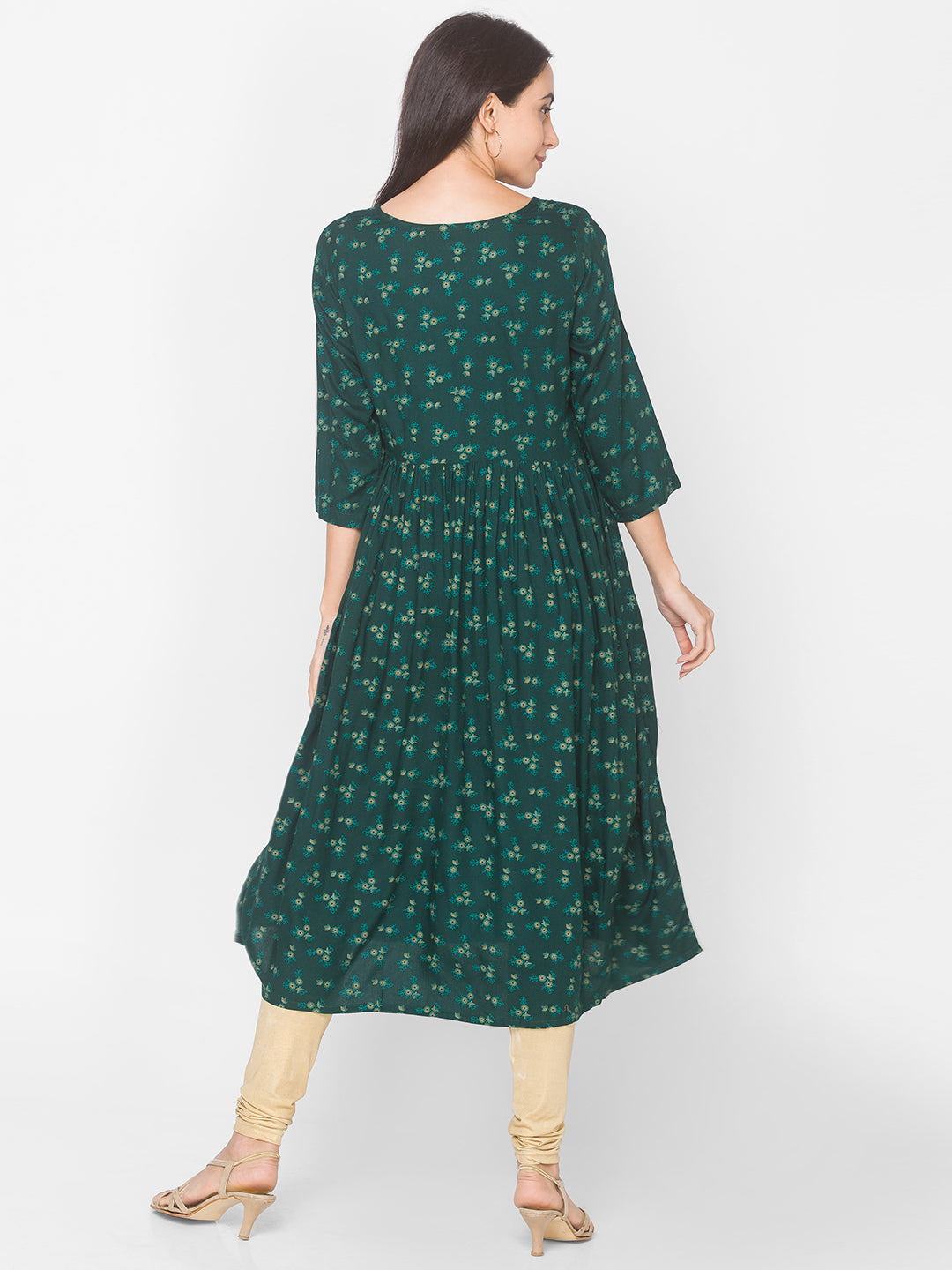 Women Green Floral Anarkali Kurta - Kashyap Global Lifestyles LLP