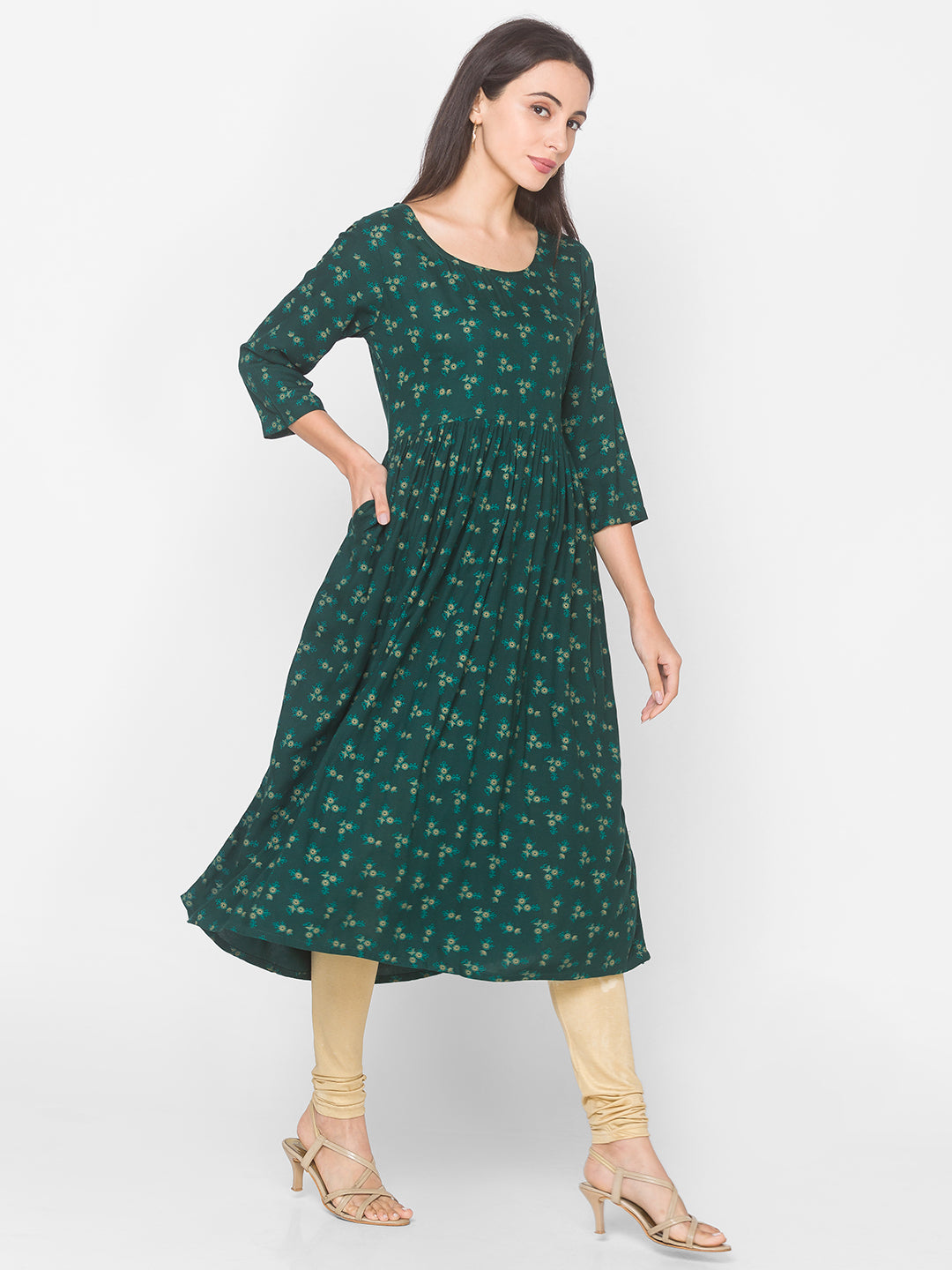Women Green Floral Anarkali Kurta - Kashyap Global Lifestyles LLP