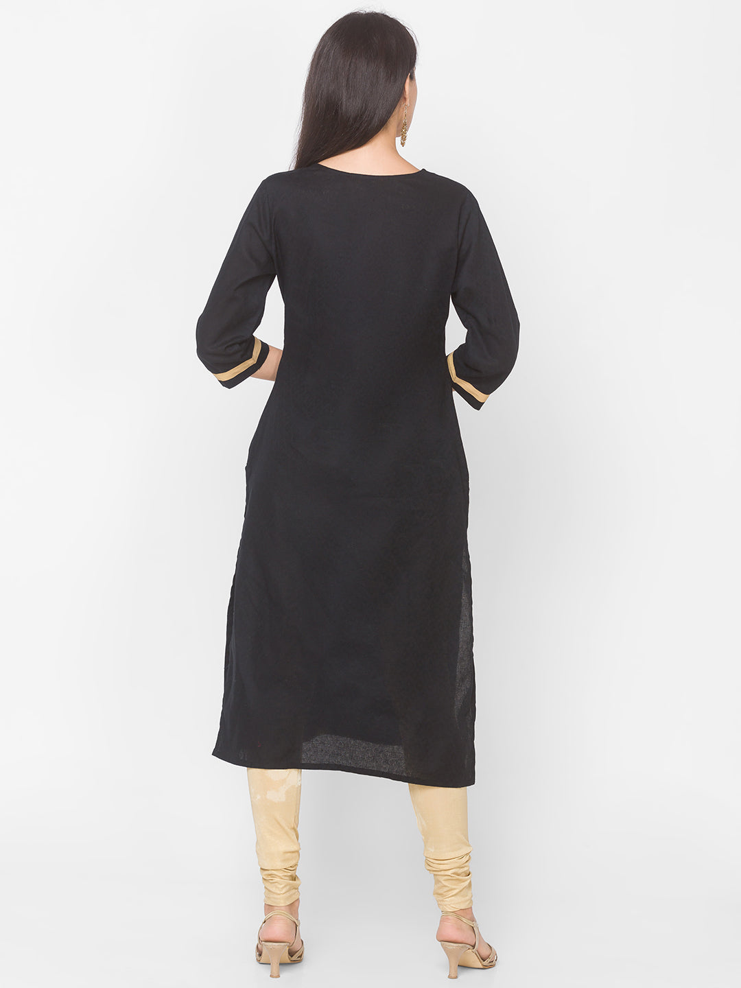 Women Black Self Dobby Calf Length Kurta With Pocket - Kashyap Global Lifestyles LLP