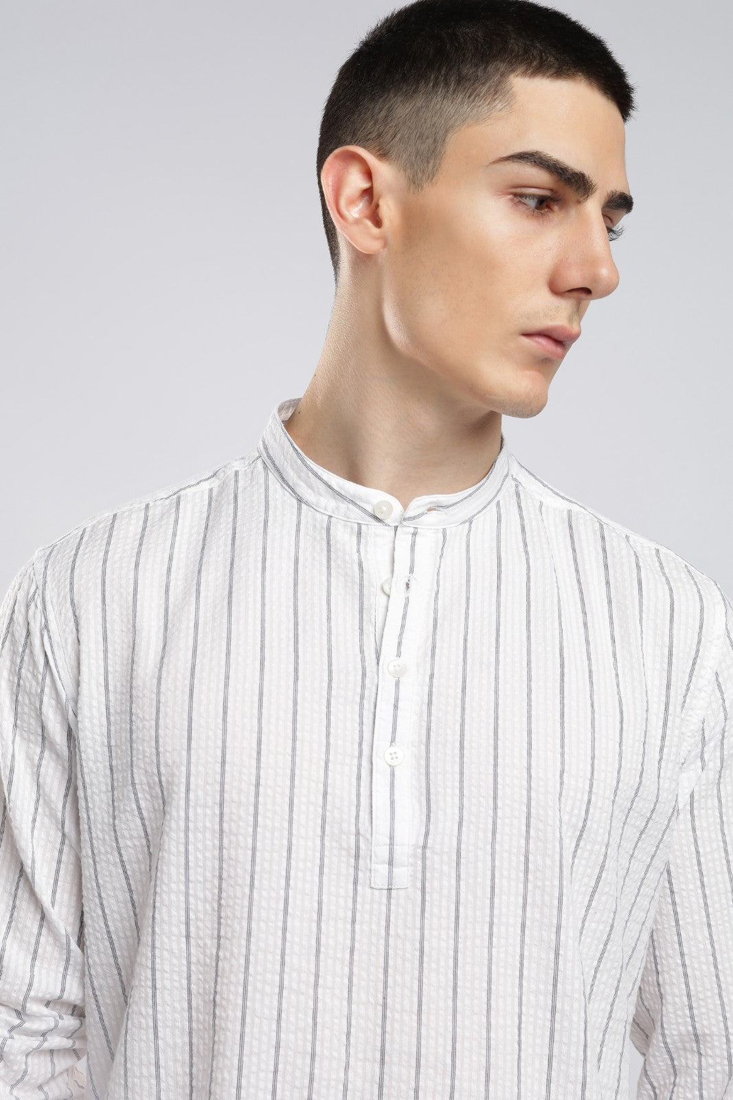 Arctic White Seersucker Short Kurta