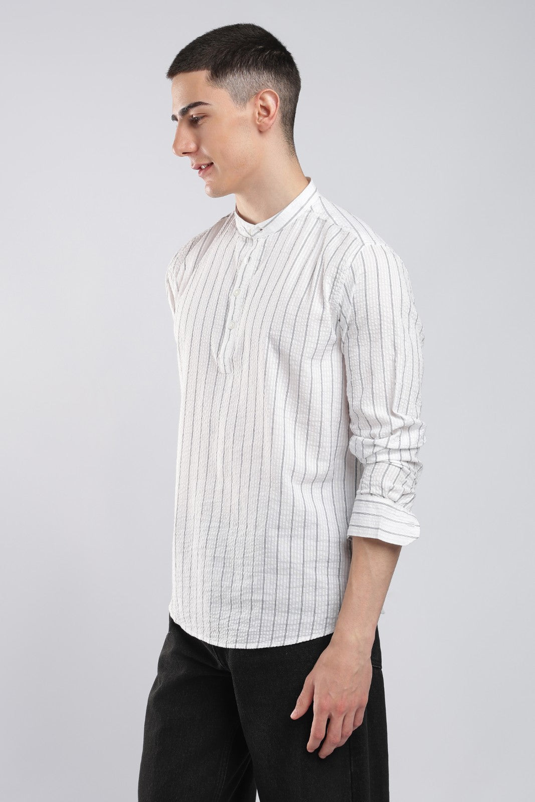 Arctic White Seersucker Short Kurta