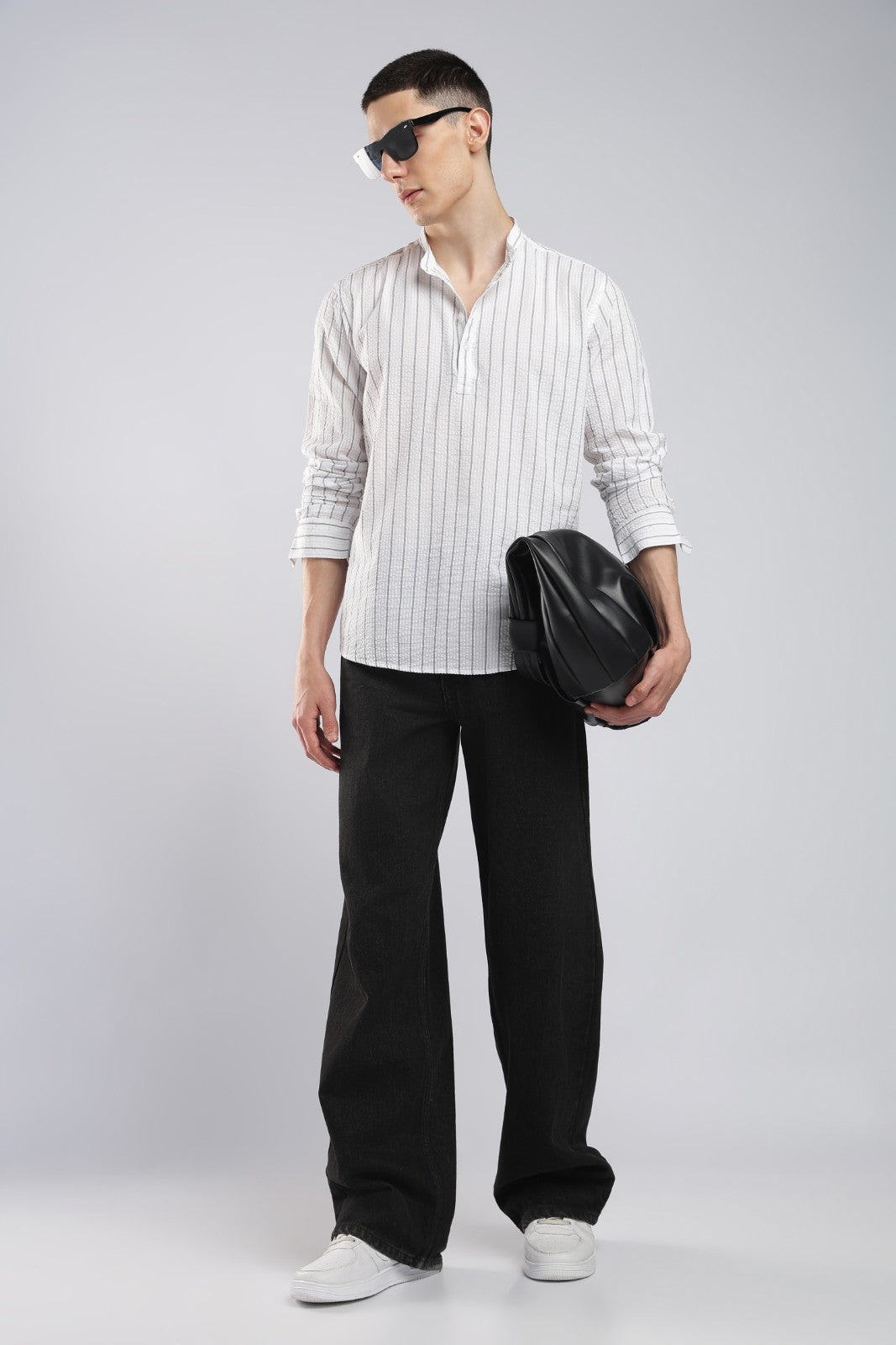 Arctic White Seersucker Short Kurta