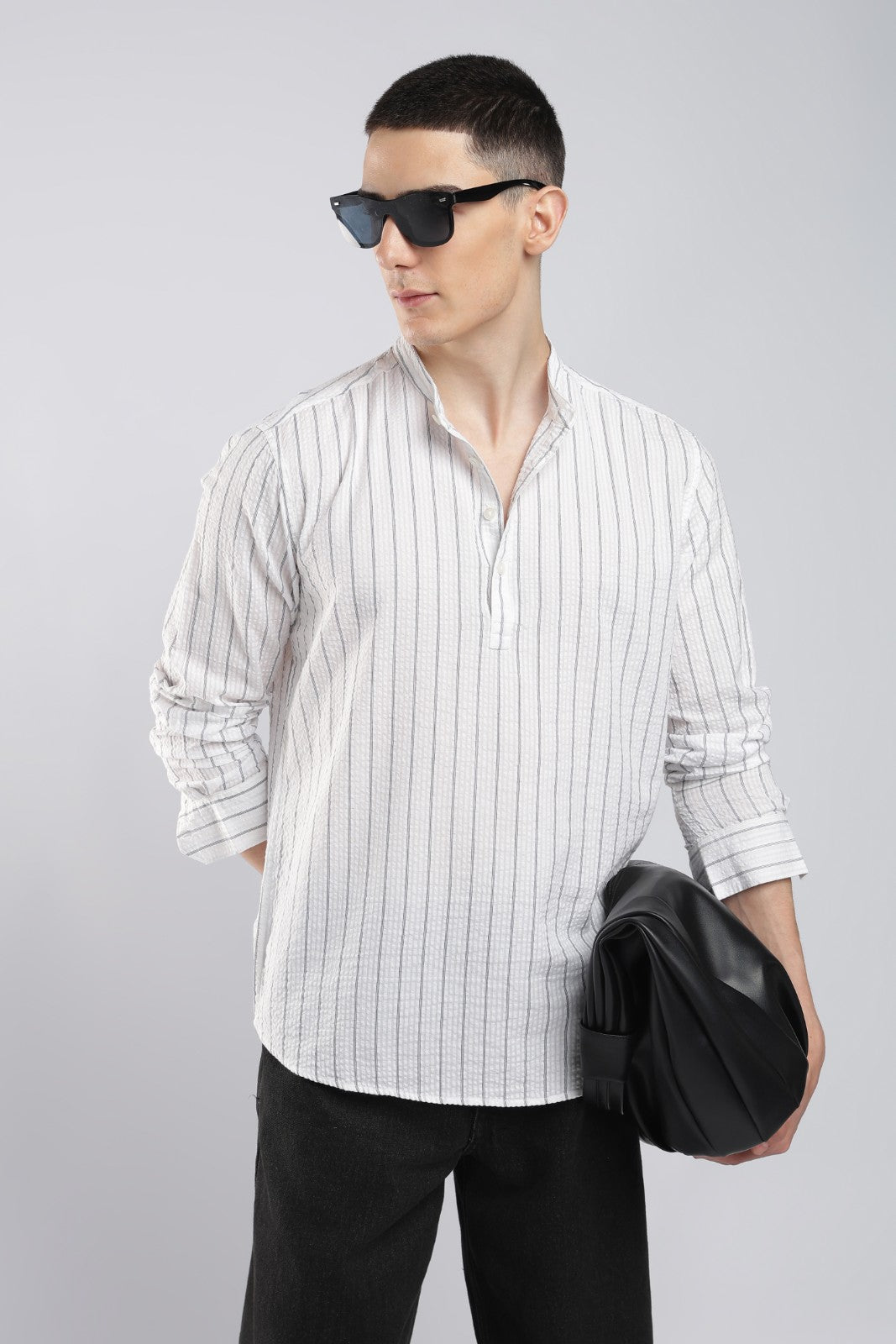 Arctic White Seersucker Short Kurta