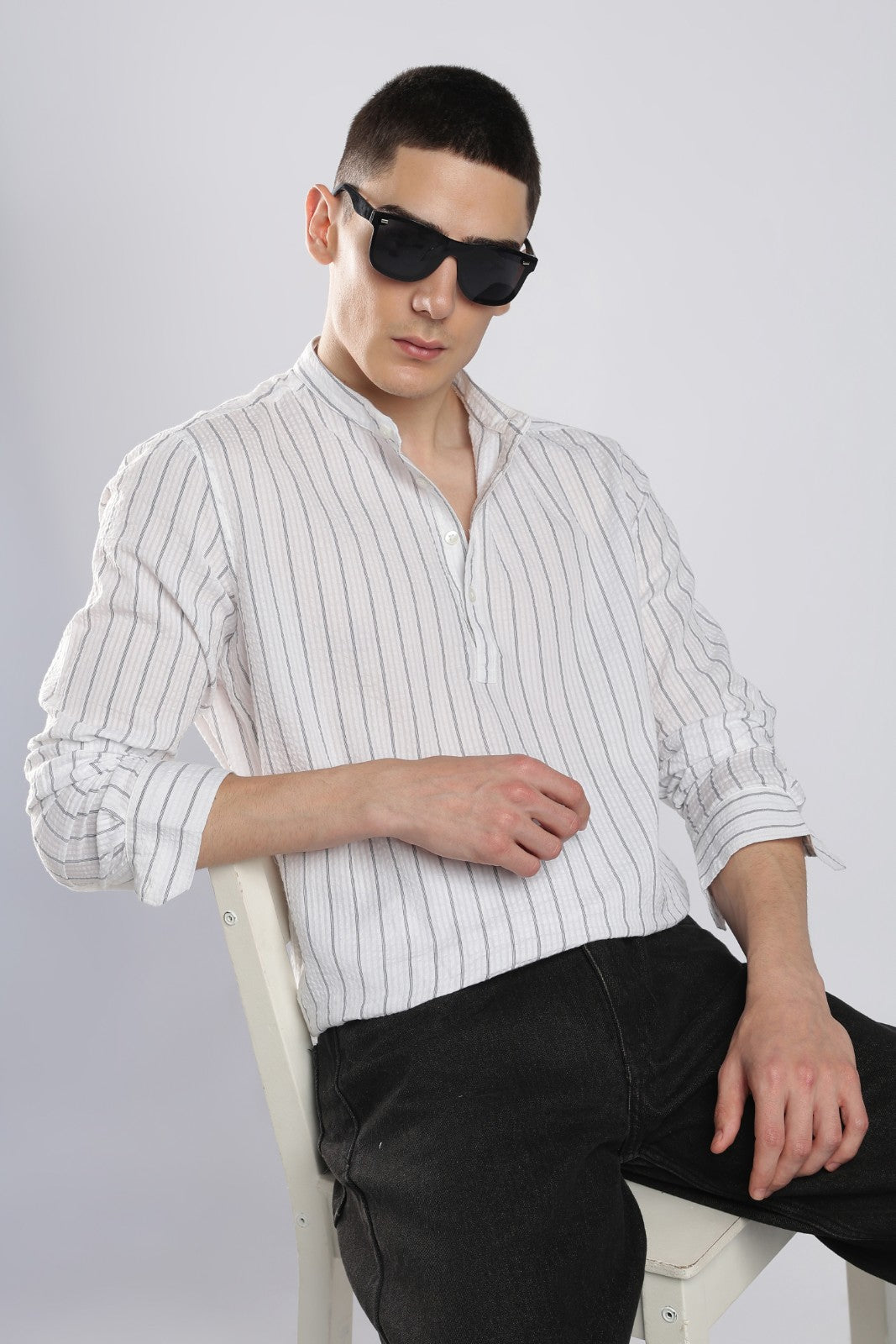 Arctic White Seersucker Short Kurta