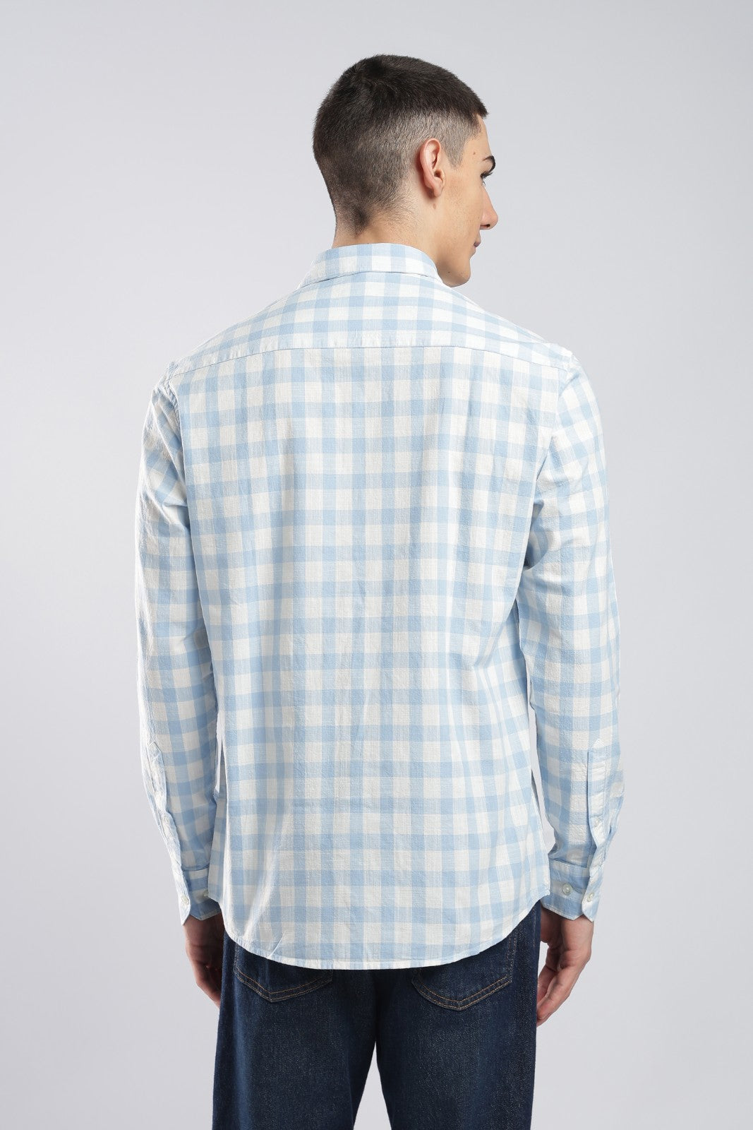 Blue Cotton Check Casual Shirt