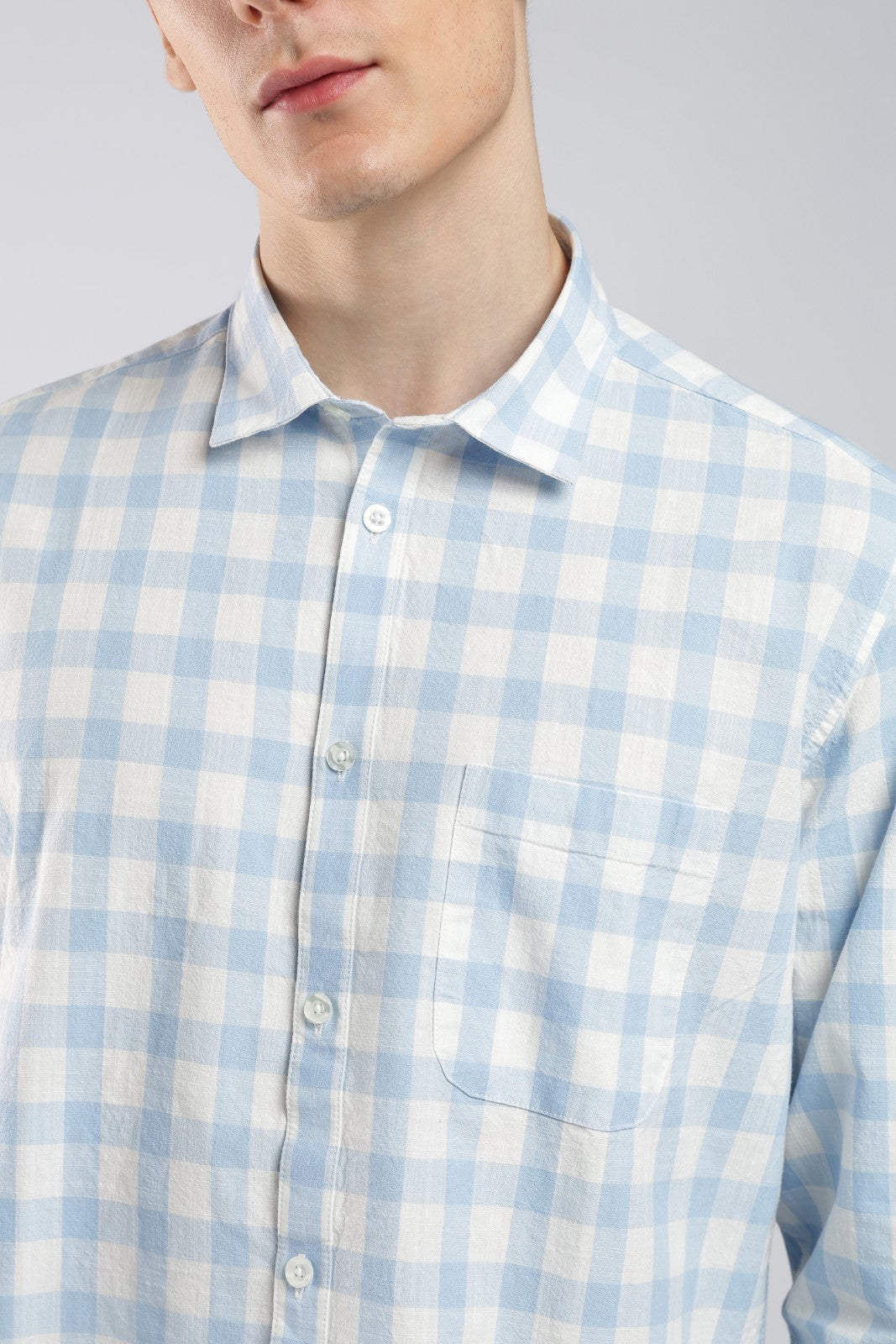 Blue Cotton Check Casual Shirt