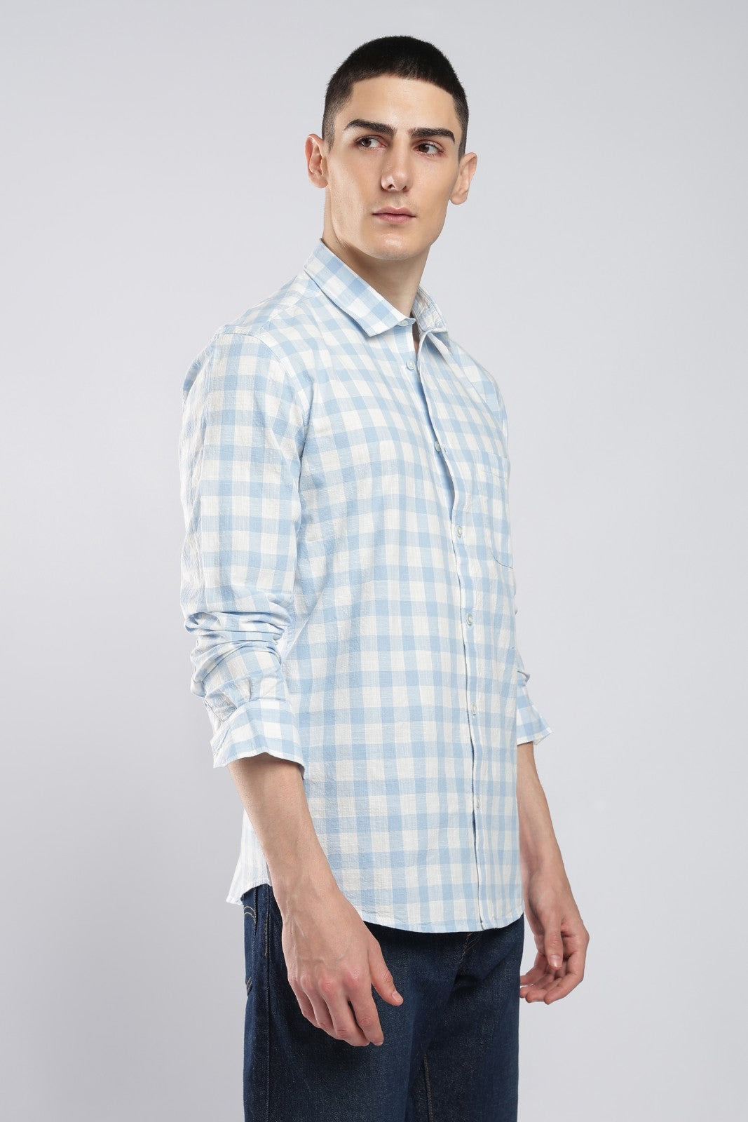 Blue Cotton Check Casual Shirt