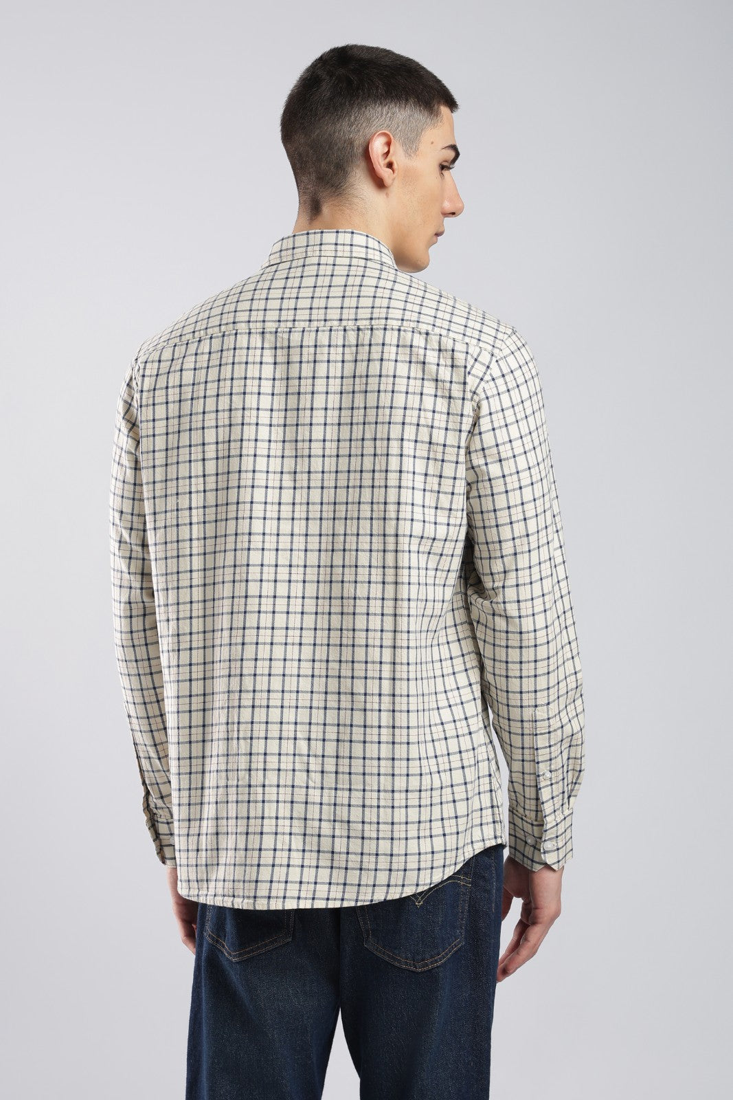 Off White Twill Check Casual Shirt