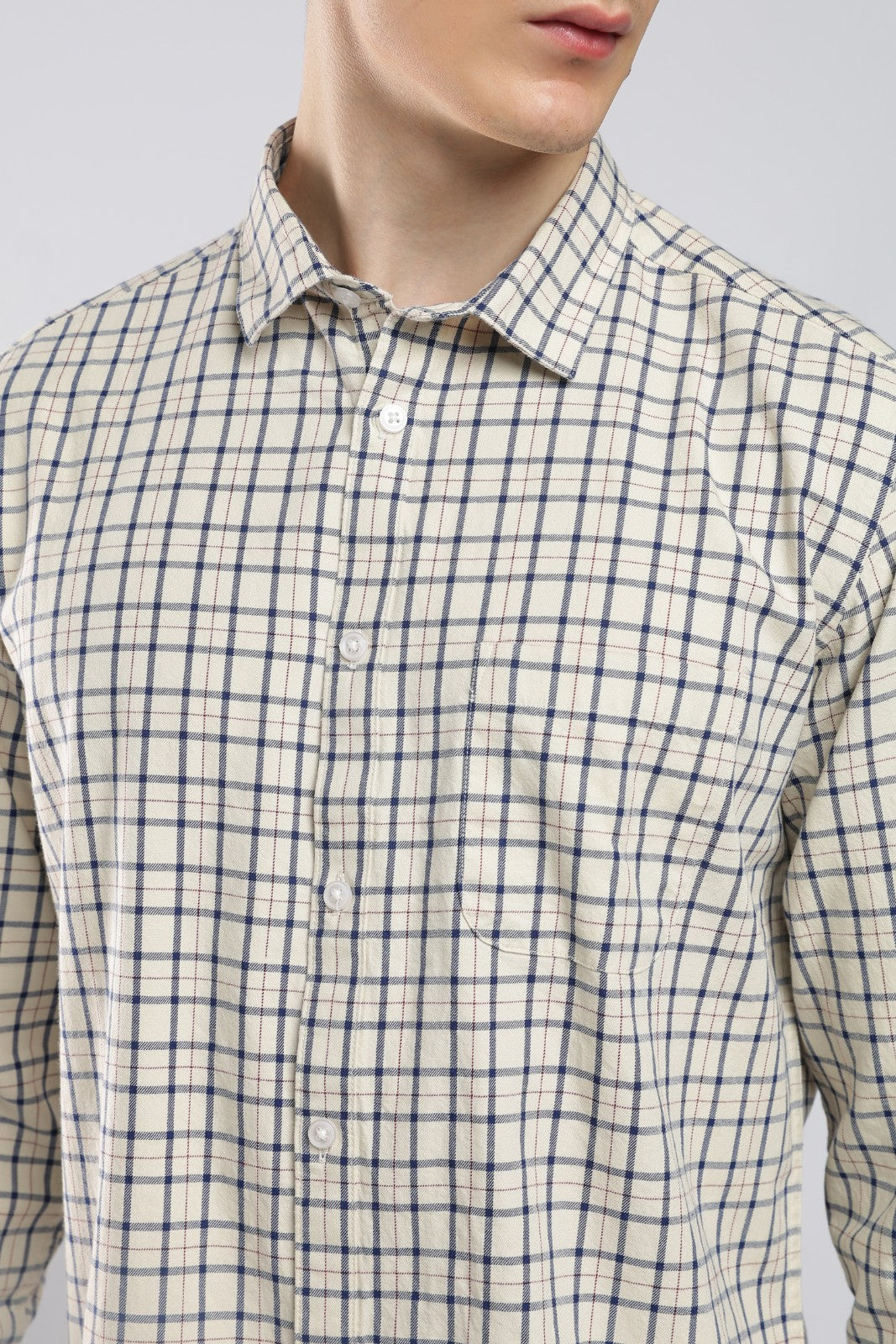 Off White Twill Check Casual Shirt
