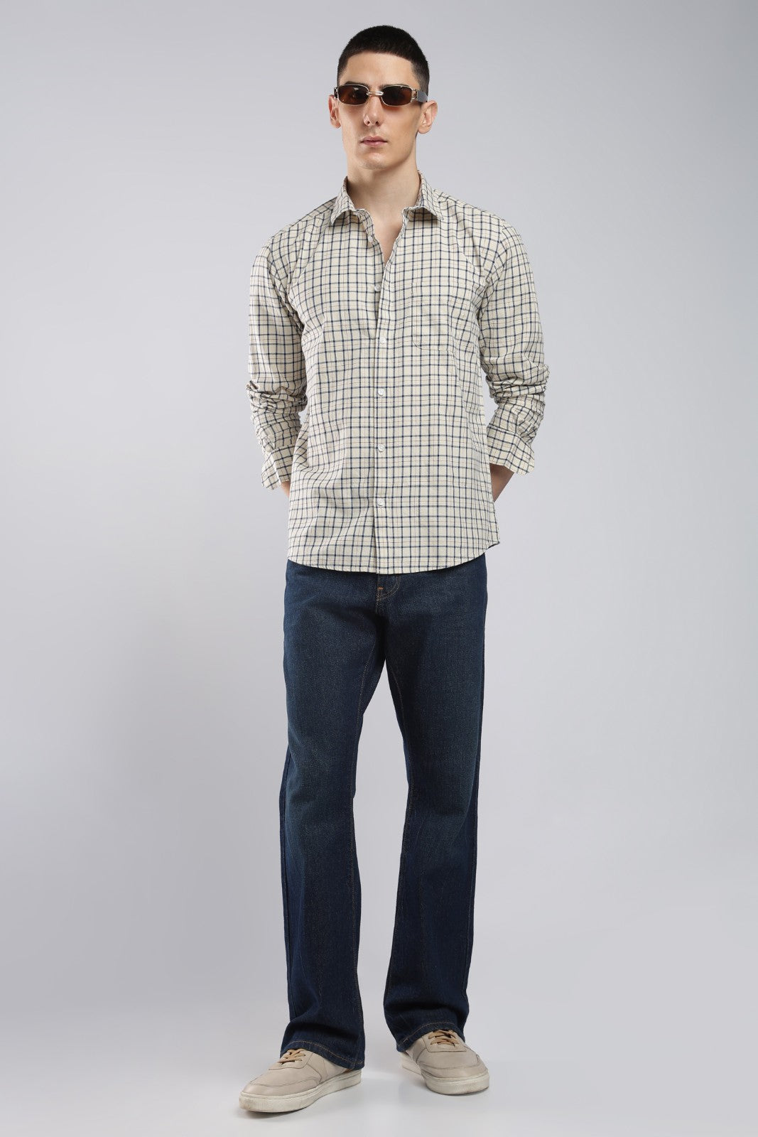 Off White Twill Check Casual Shirt