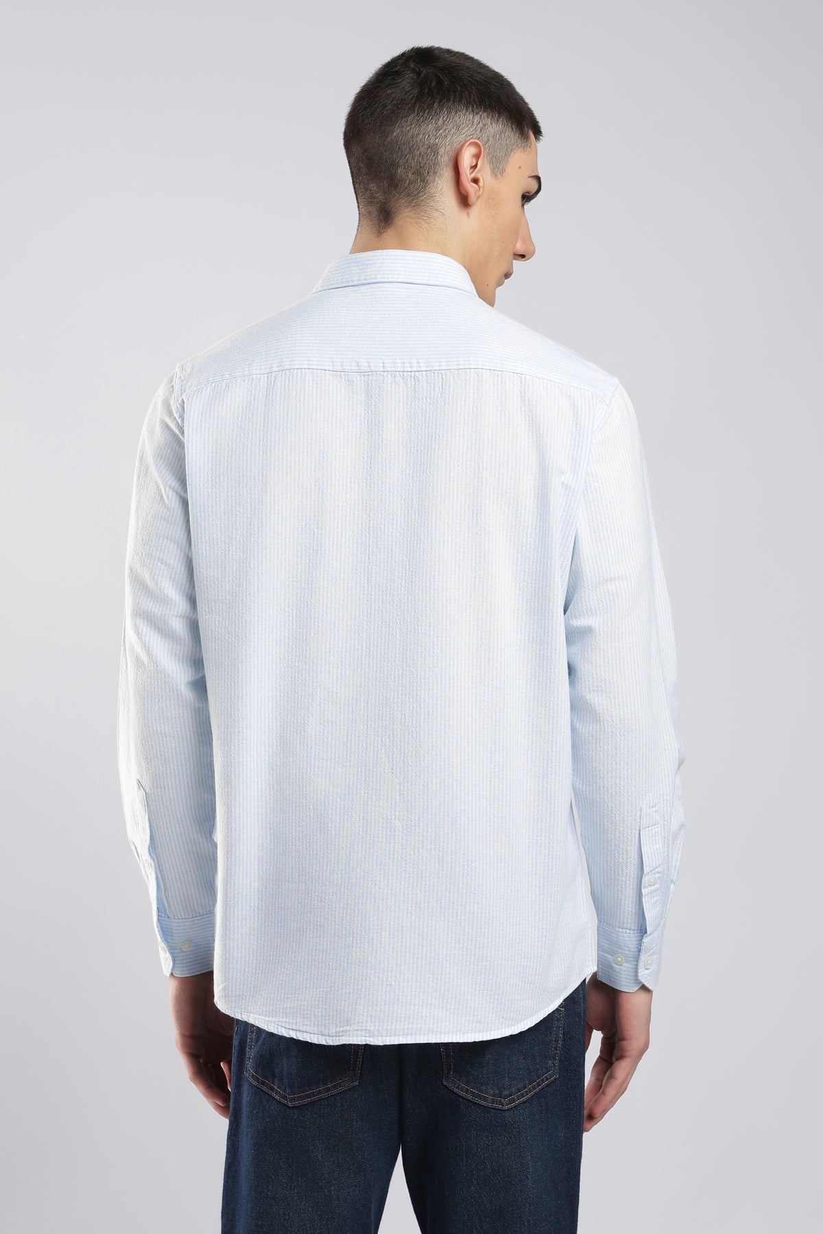 Ice Blue Pinstripe Cotton Shirt