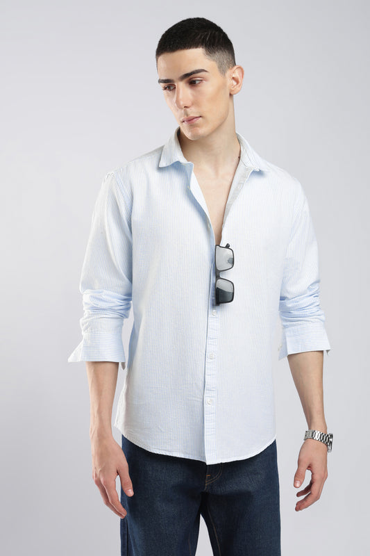 Ice Blue Pinstripe Cotton Shirt