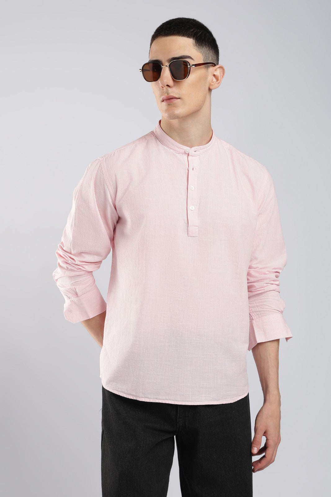 Blush Pink Cotton Slub Short Kurta