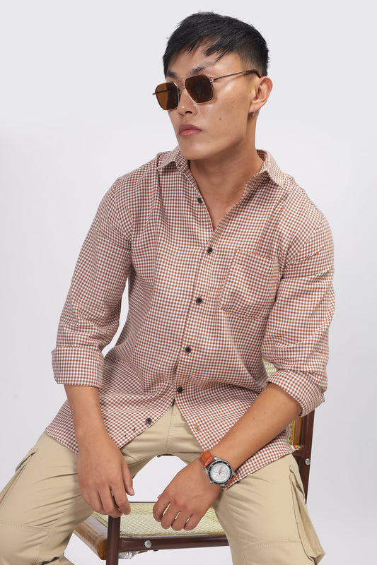 Uri Brown Gingham Check Cotton Shirt