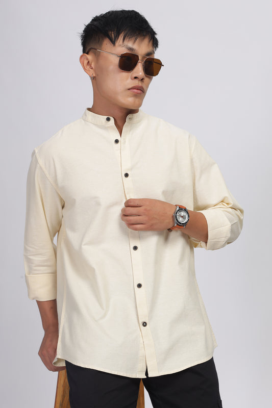 Uri Yellow Mandarin Collar Oxford Shirt