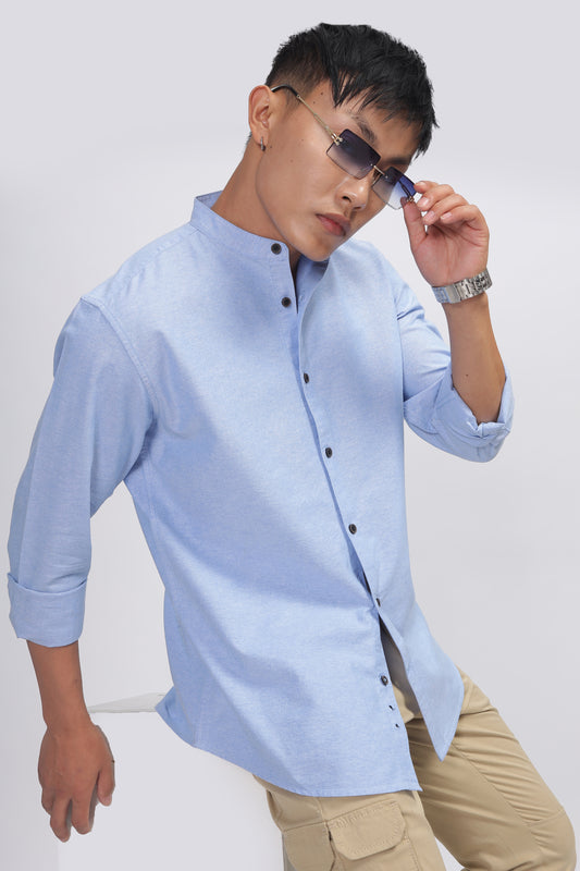 Uri Blue Mandarin Collar Oxford Shirt
