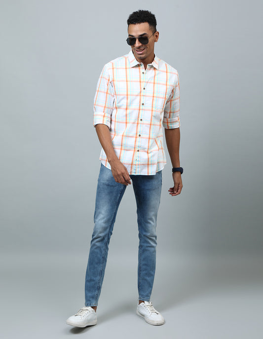 Men Off White Regular Fit Checked Shirt - Kashyap Global Lifestyles LLP