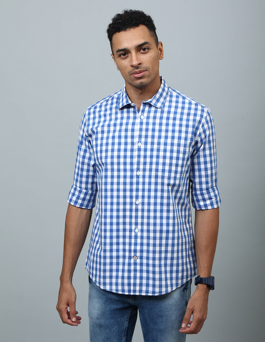 Men Blue Checked Casual Shirt - Kashyap Global Lifestyles LLP