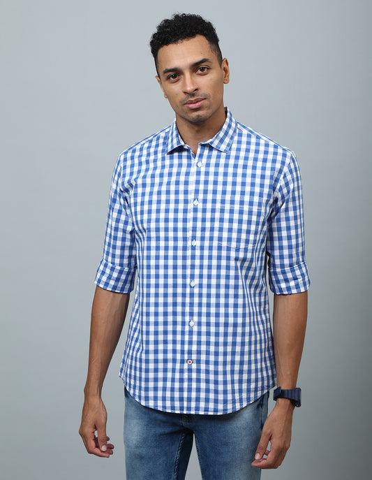 Men Blue Checked Casual Shirt - Kashyap Global Lifestyles LLP