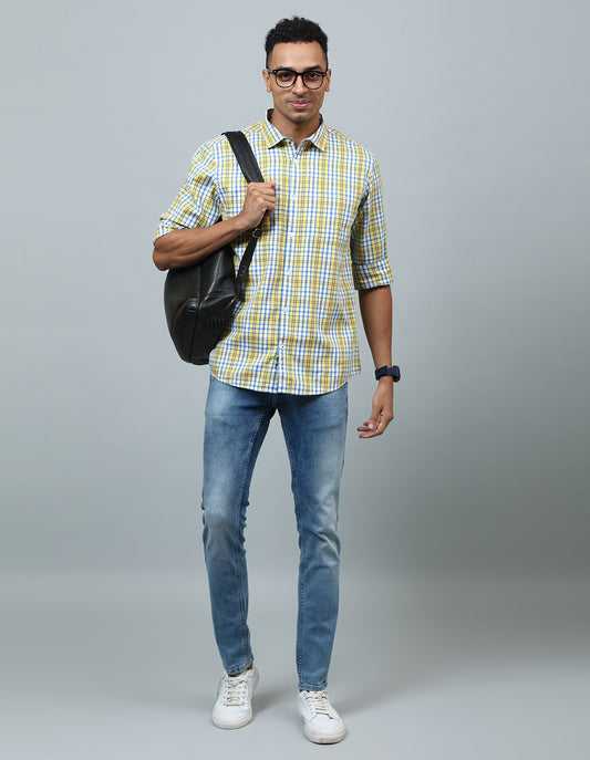 Men Yellow Regular Fit Checked Shirt - Kashyap Global Lifestyles LLP