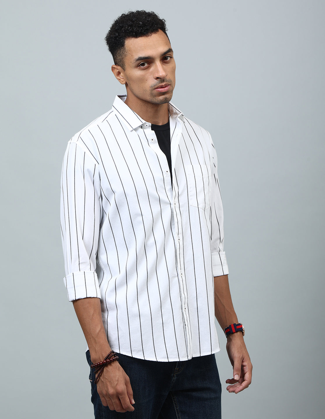 Men White Regular Fit Striped Casual Shirt - Kashyap Global Lifestyles LLP