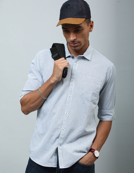Men White Gingam Checked Casual Shirt - Kashyap Global Lifestyles LLP