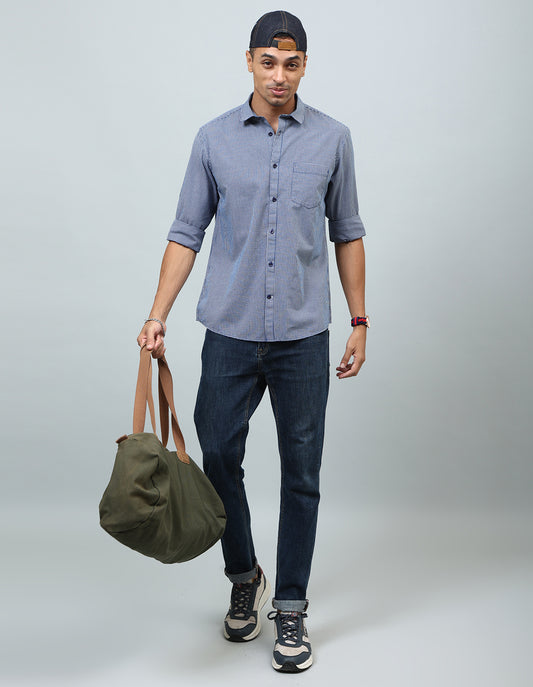 Men Blue Gingam Checked Casual Shirt - Kashyap Global Lifestyles LLP