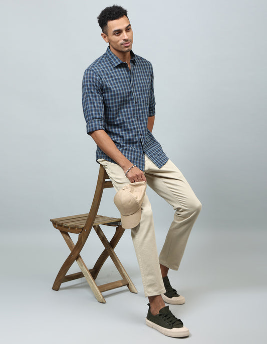 Men Dark Blue Casual Shirt - Kashyap Global Lifestyles LLP