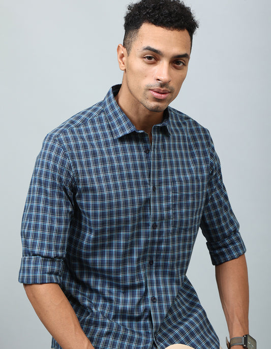 Men Dark Blue Casual Shirt - Kashyap Global Lifestyles LLP