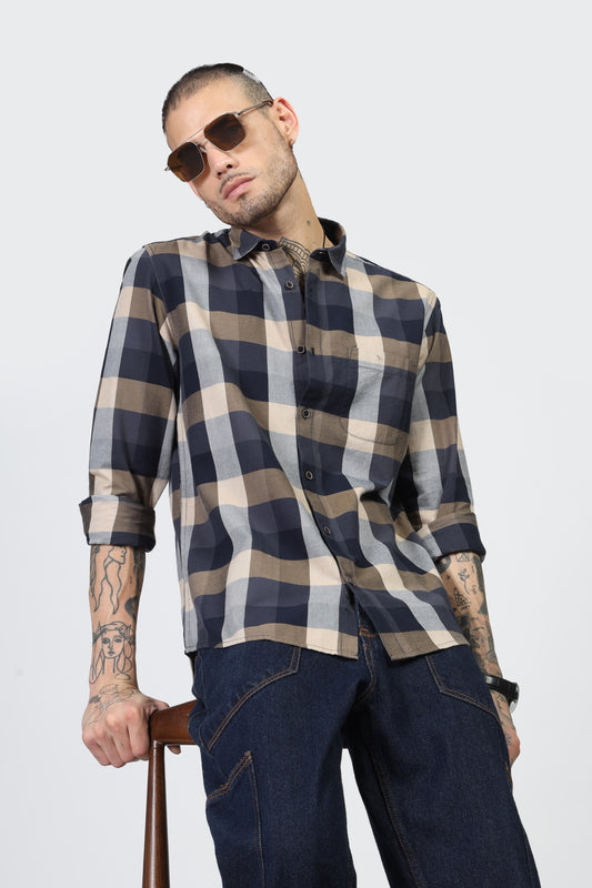 Uri Navy Flannel Checks Cotton Shirt