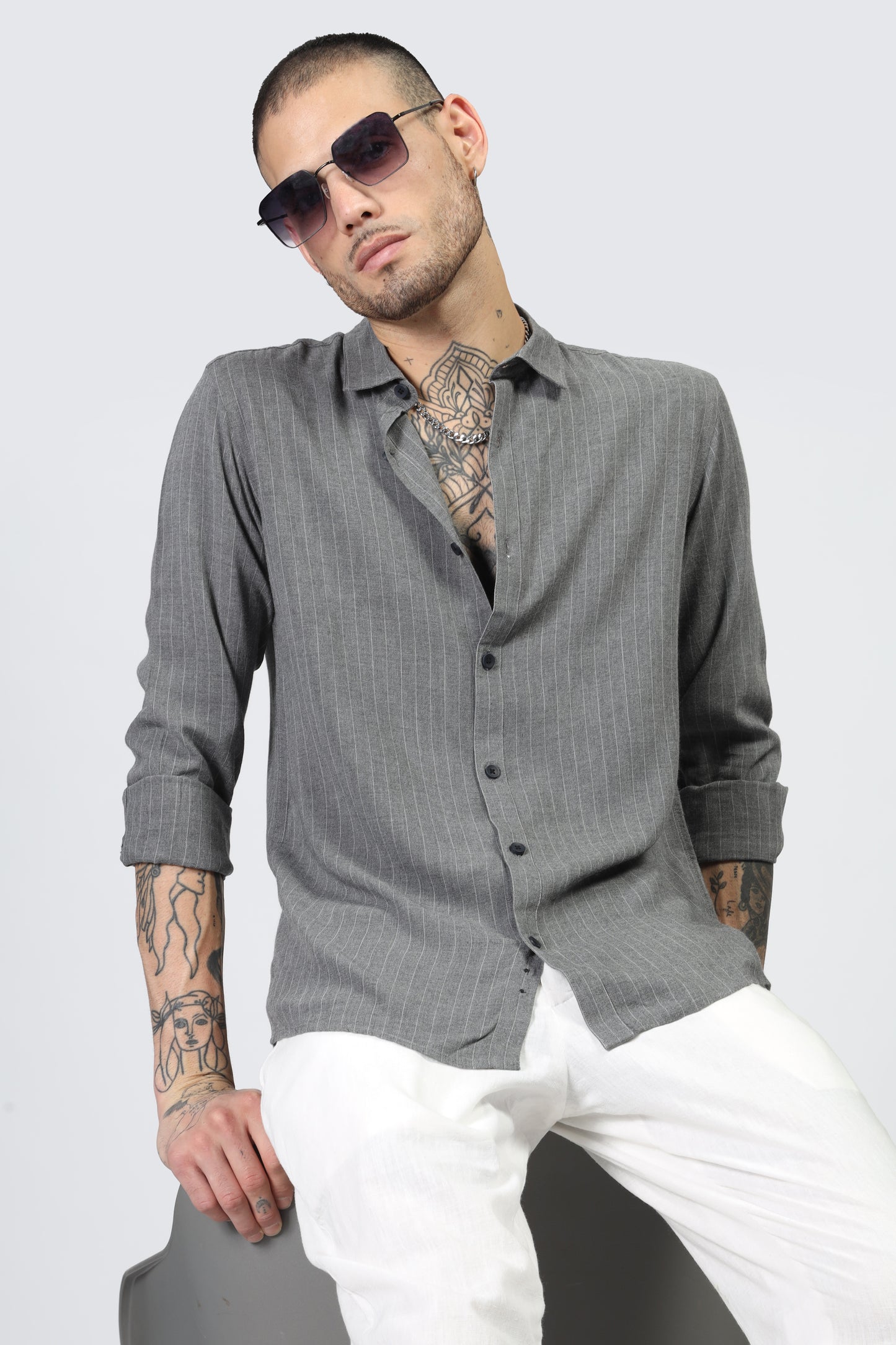 Uri Grey Stripe Full Sleeve Shirt