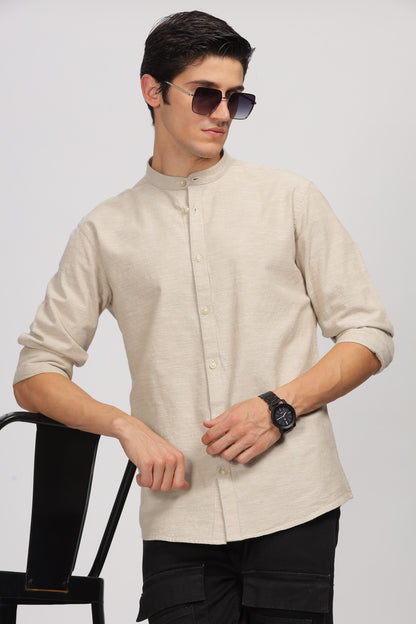 Uri Beige Mandarin Collar Shirt