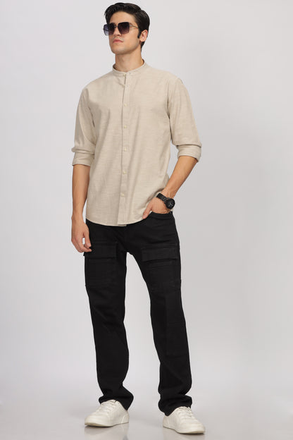 Uri Beige Mandarin Collar Shirt