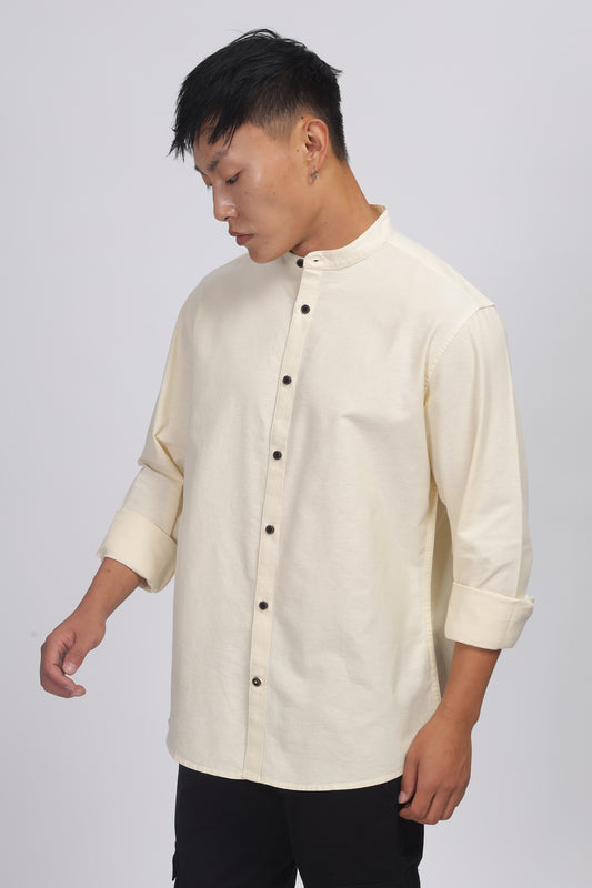 Uri Yellow Mandarin Collar Oxford Shirt