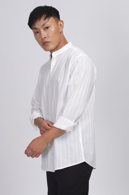 Uri White Striped Mandarin Collar Shirt
