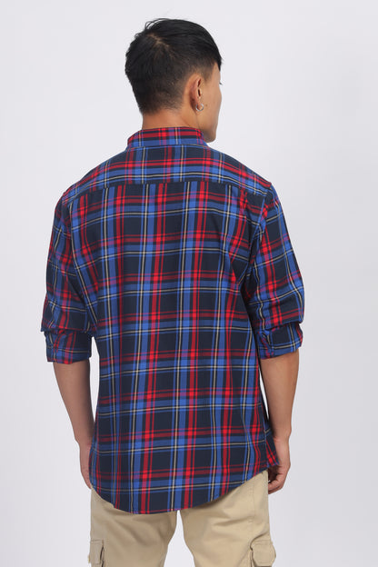 Uri Navy Checked Cotton Casual Shirt