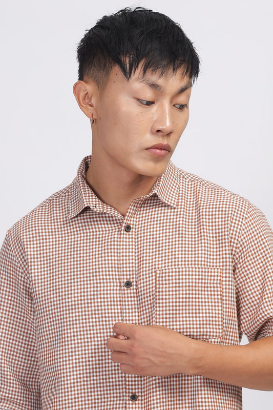 Uri Brown Gingham Check Cotton Shirt