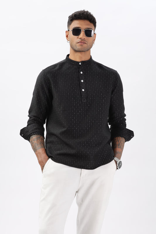 Uri Black Self Design Short Kurta