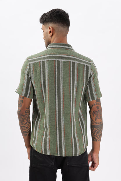 Uri Green Matte Weave Half Sleeve Shirt