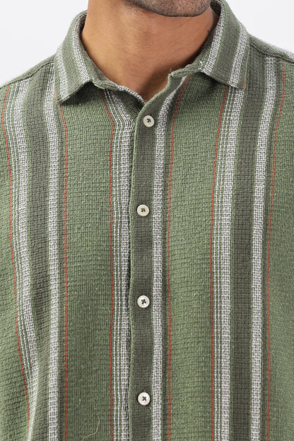 Uri Green Matte Weave Half Sleeve Shirt