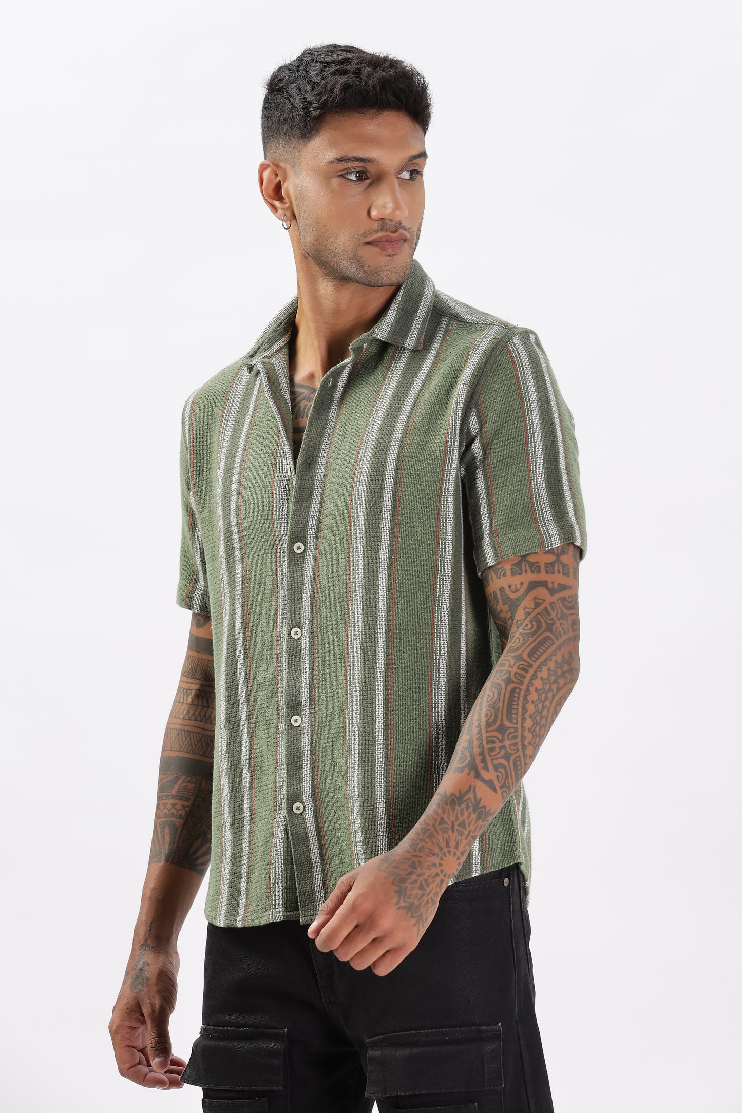 Uri Green Matte Weave Half Sleeve Shirt