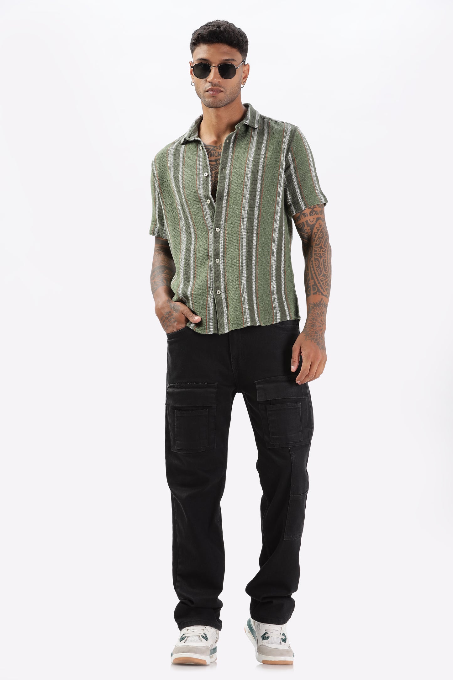 Uri Green Matte Weave Half Sleeve Shirt