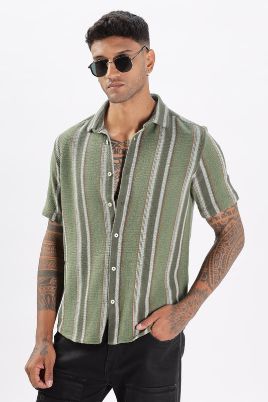Uri Green Matte Weave Half Sleeve Shirt