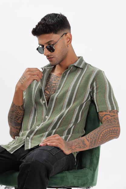 Uri Green Matte Weave Half Sleeve Shirt