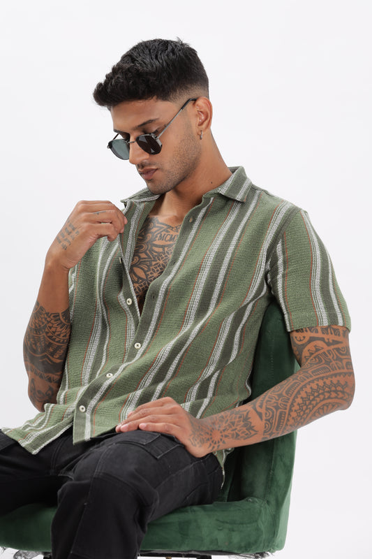 Uri Green Matte Weave Half Sleeve Shirt