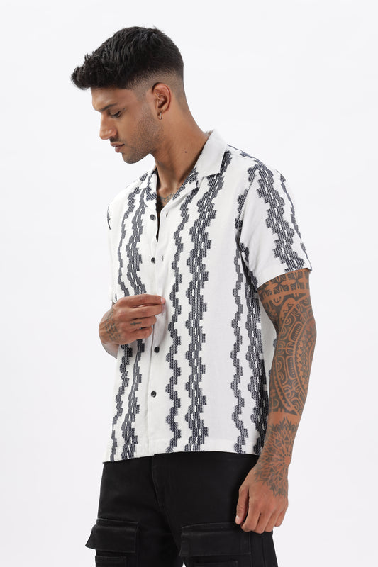 Uri White Crochet Resort Fit Cotton Shirt