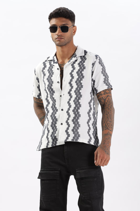 Uri White Crochet Resort Fit Cotton Shirt