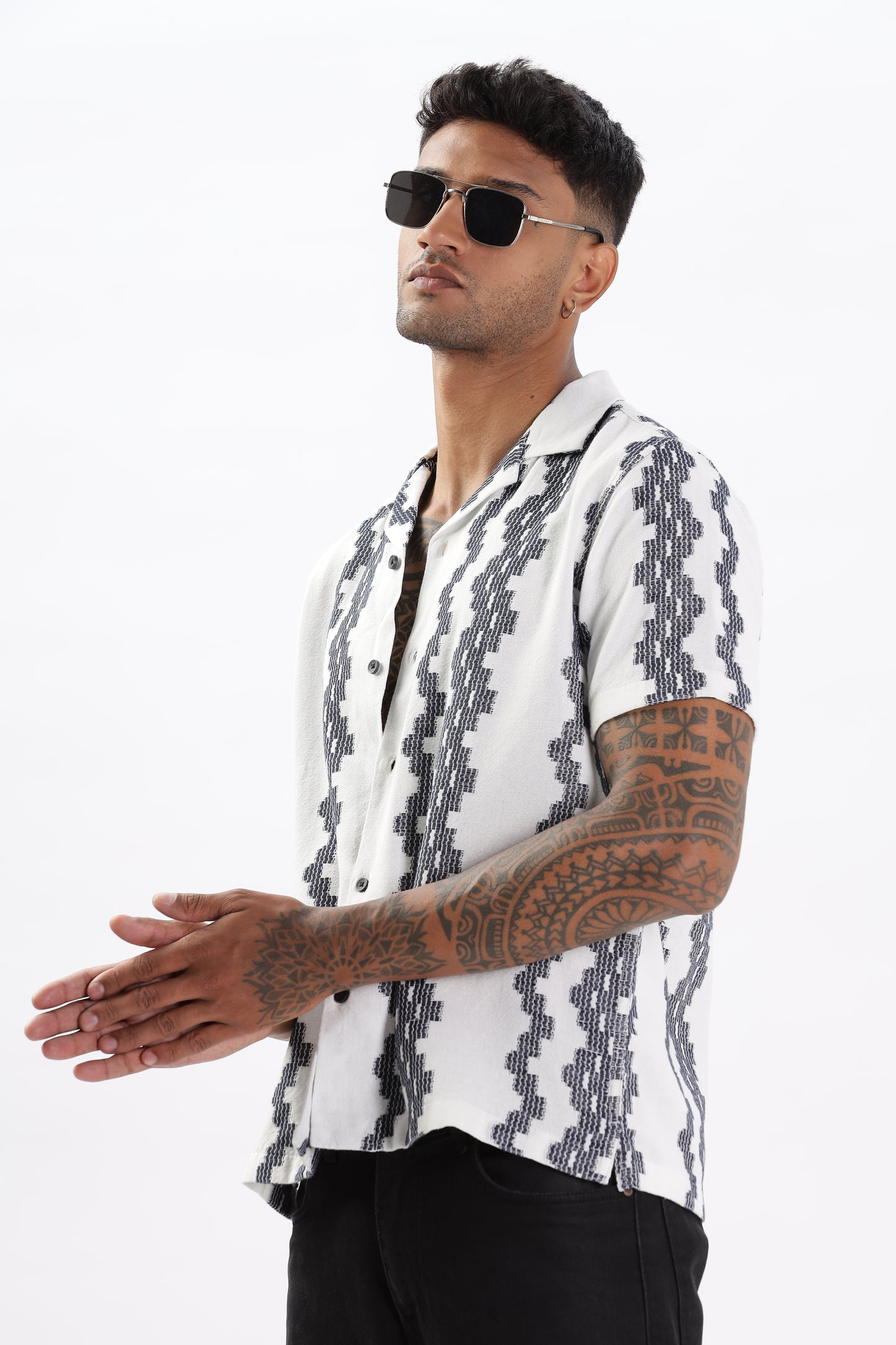 Uri White Crochet Resort Fit Cotton Shirt