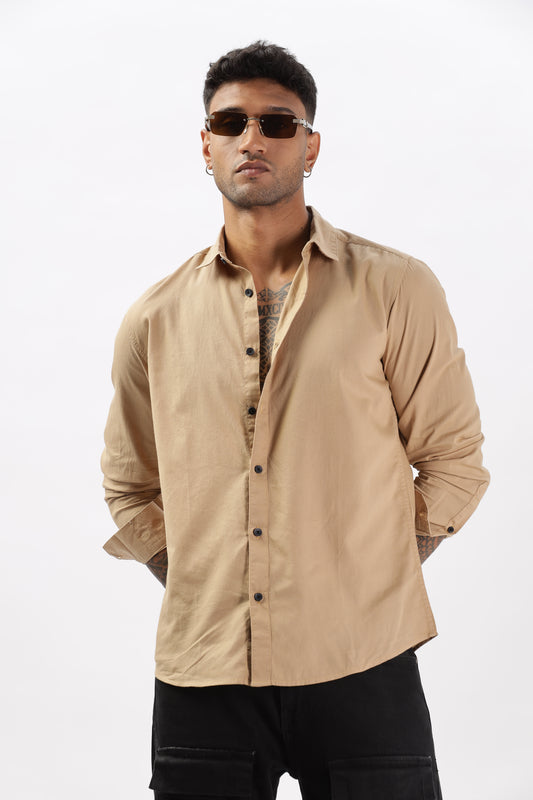 Uri Khaki Dobby Textured Casual Shirt